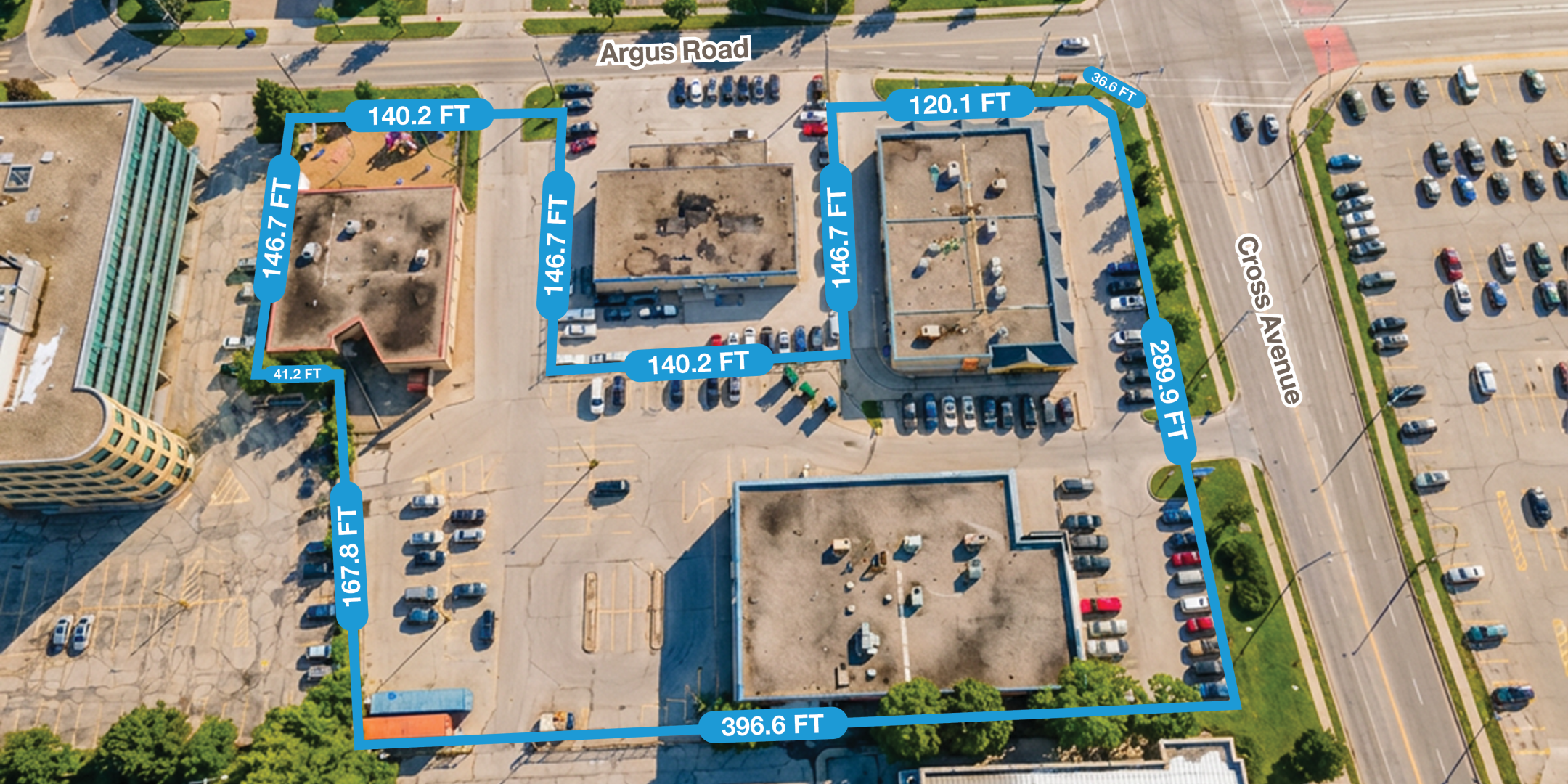 177-187 Cross Avenue and 580 Argus Road aerial bird eye view