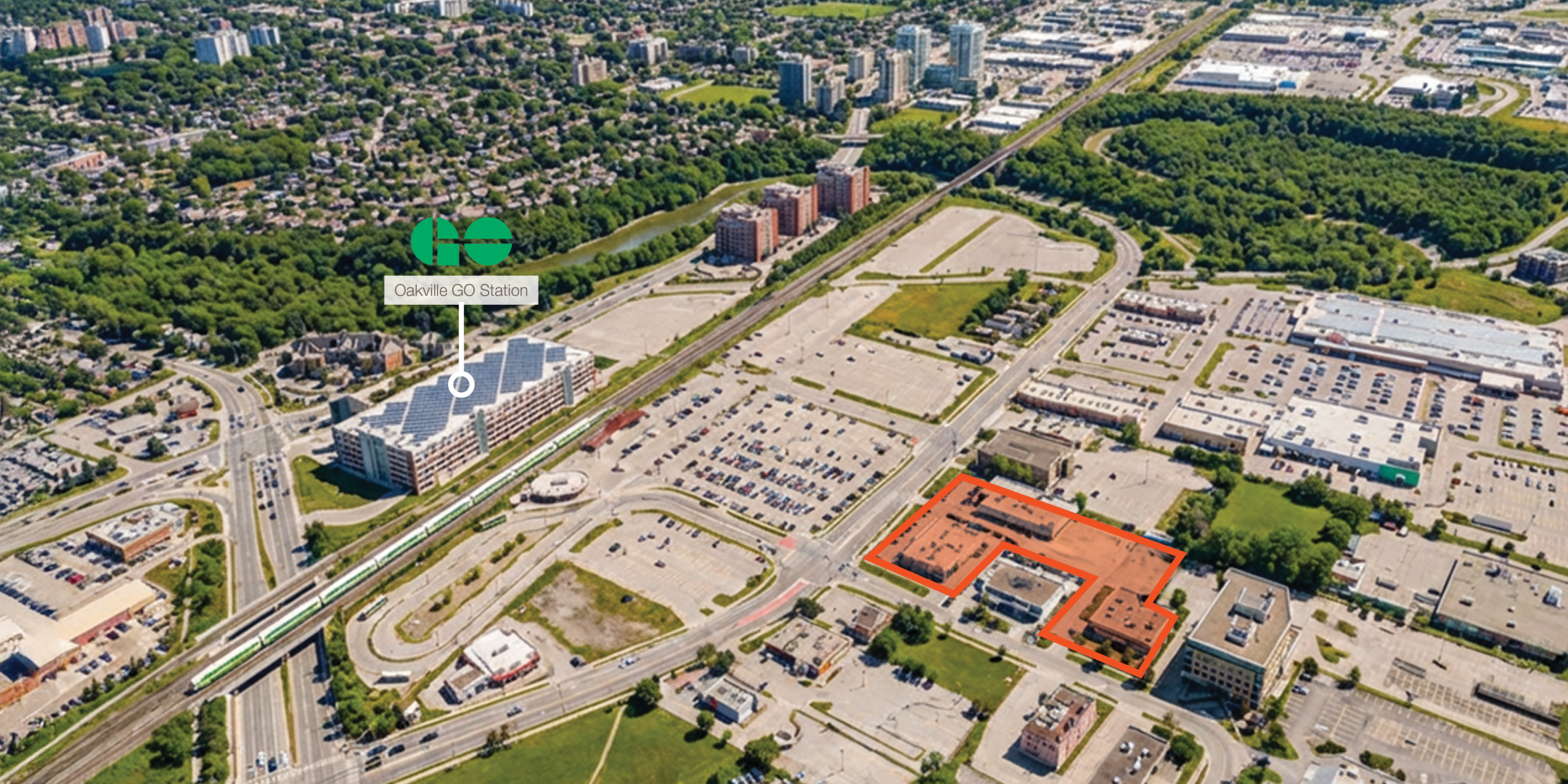 177-187 Cross Avenue and 580 Argus Road aerial with Go Station proximity