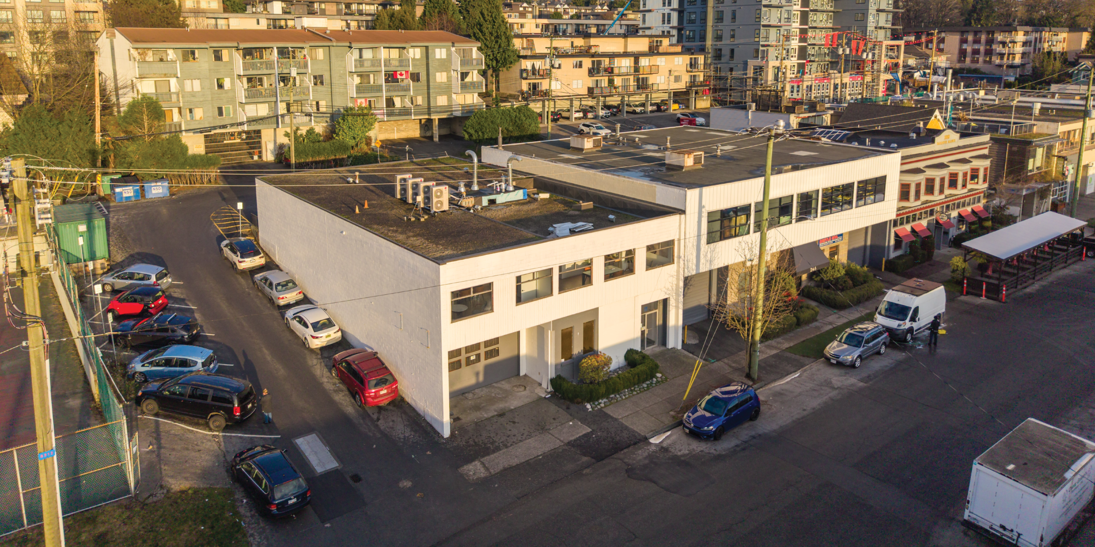 238-240 East 1st Street Aerial showing front entrance and side