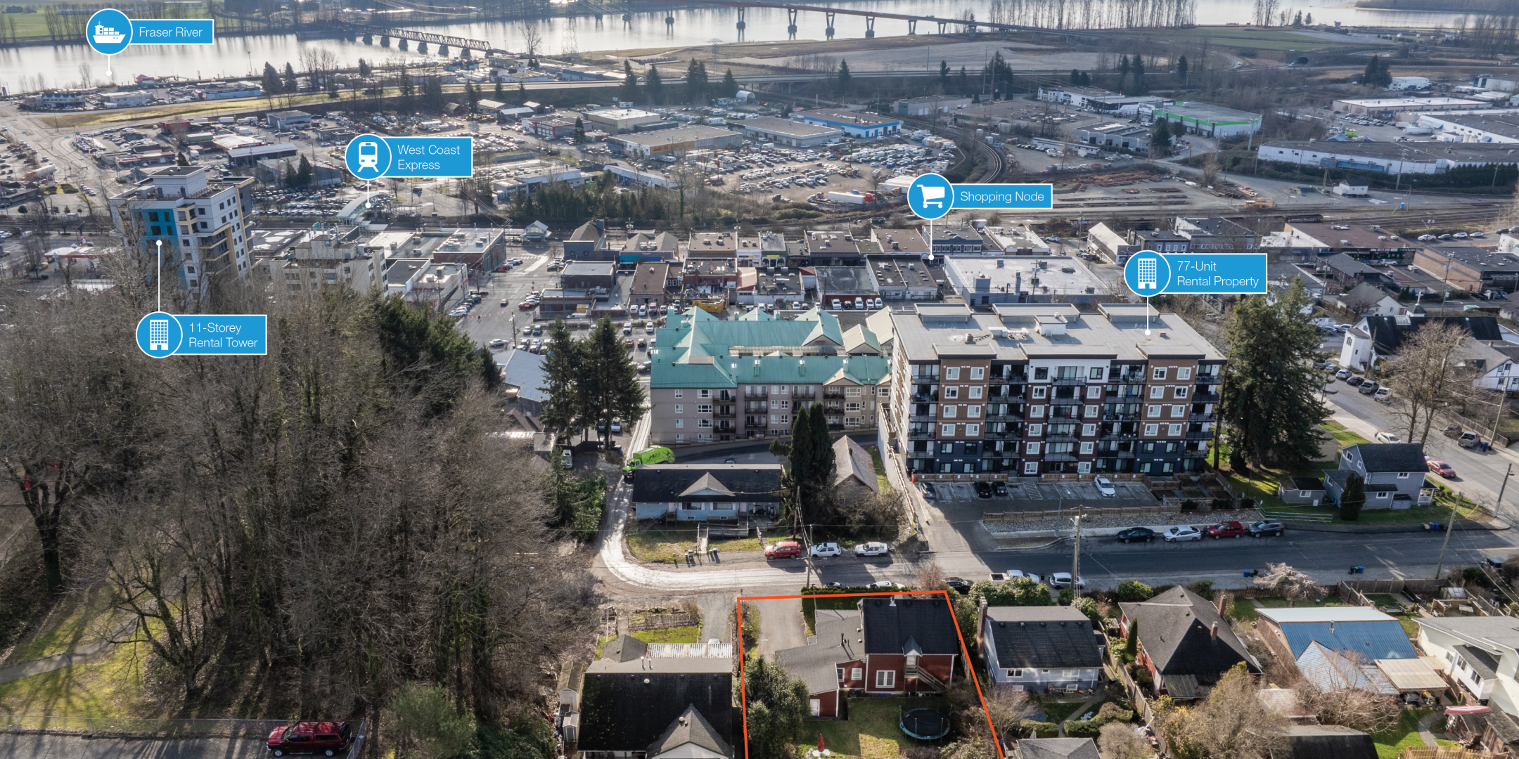 33163 3rd Avenue Aerial with Property Outlined and Nearby Amenities Indicated
