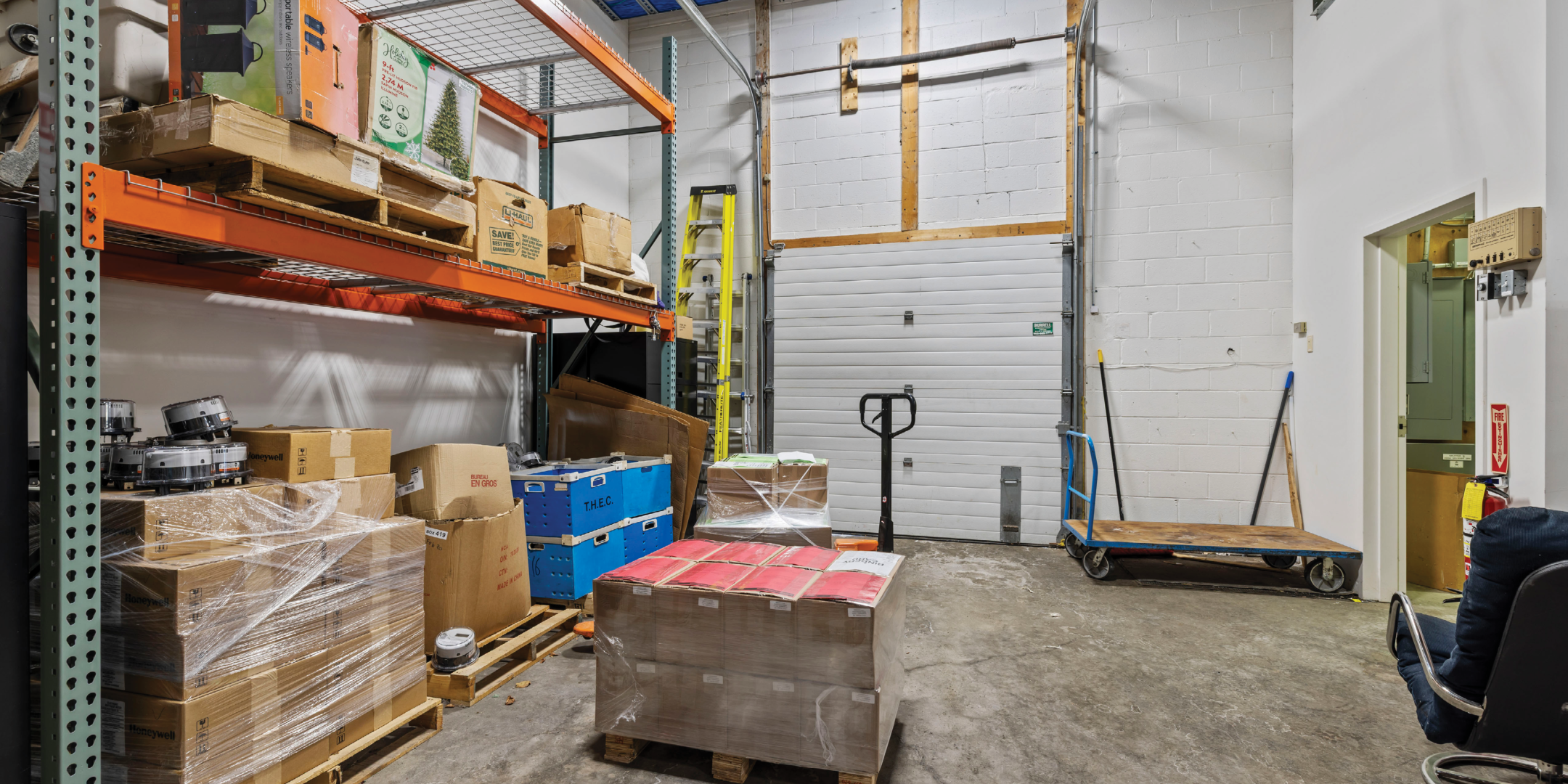 warehouse space with drive in door, and racking