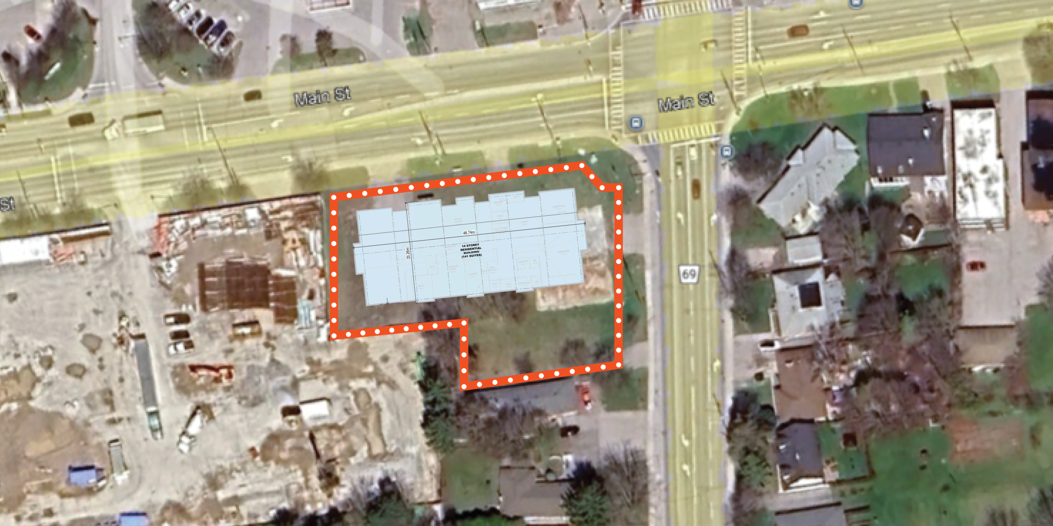5991 Main Street Commercial Redevelopment Land in Stouffville, ON Site Plan Overlay