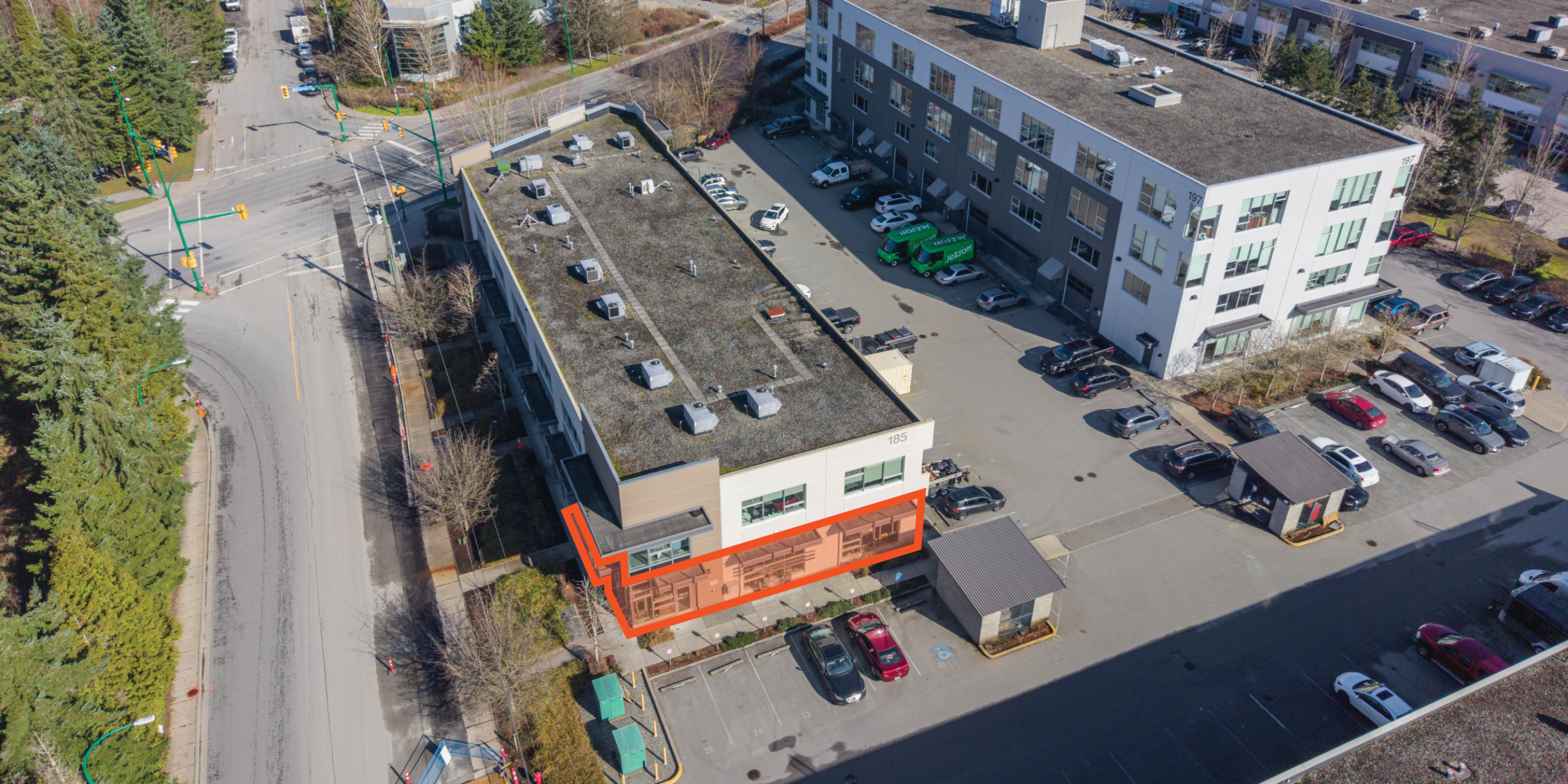 185 Forester Street aerial with unit 101 outlined