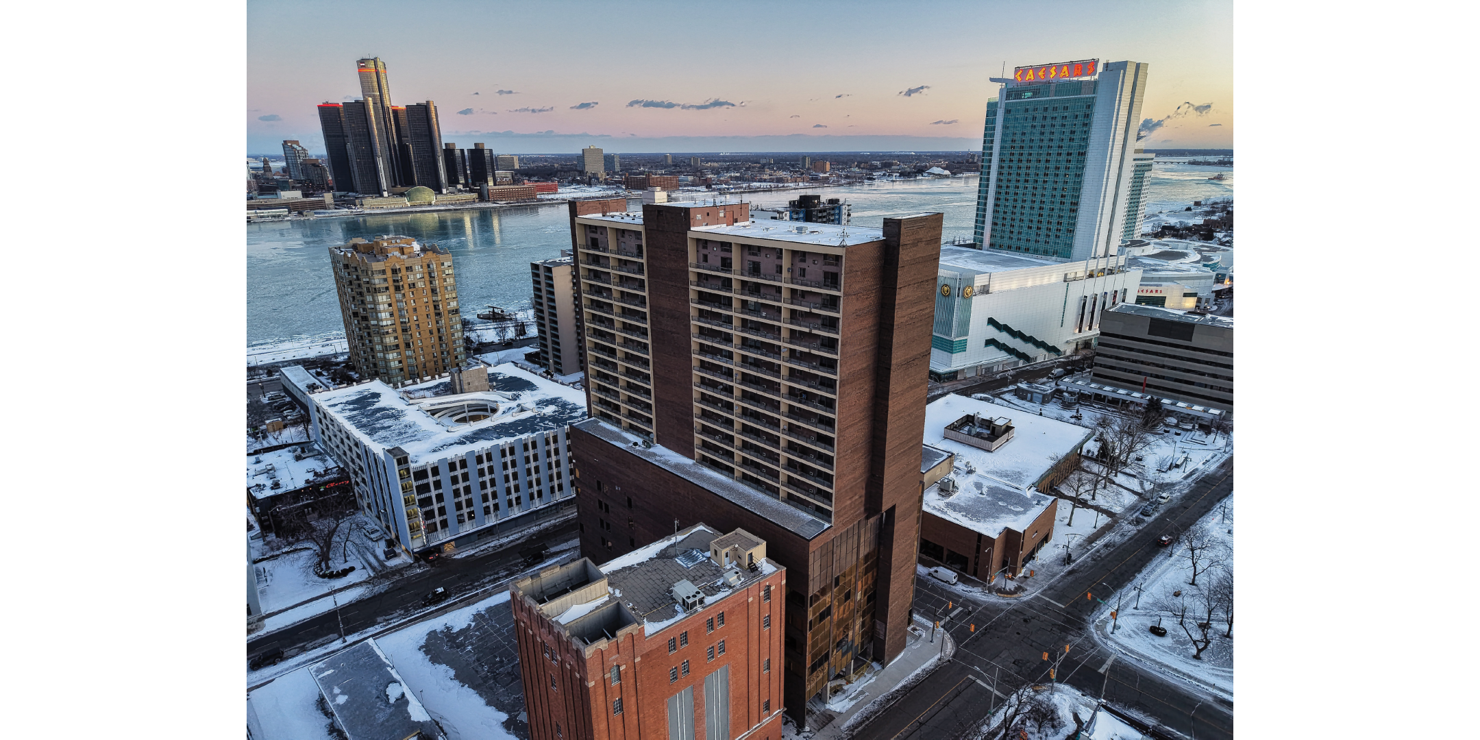 Exterior view of 251 Goyeau Street overlooking the lake