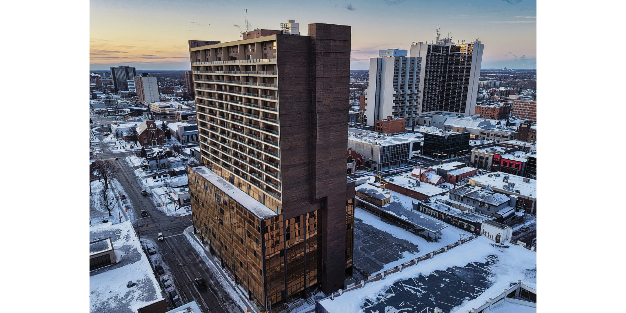 Aerial view of 251 Goyeau Street building exterior