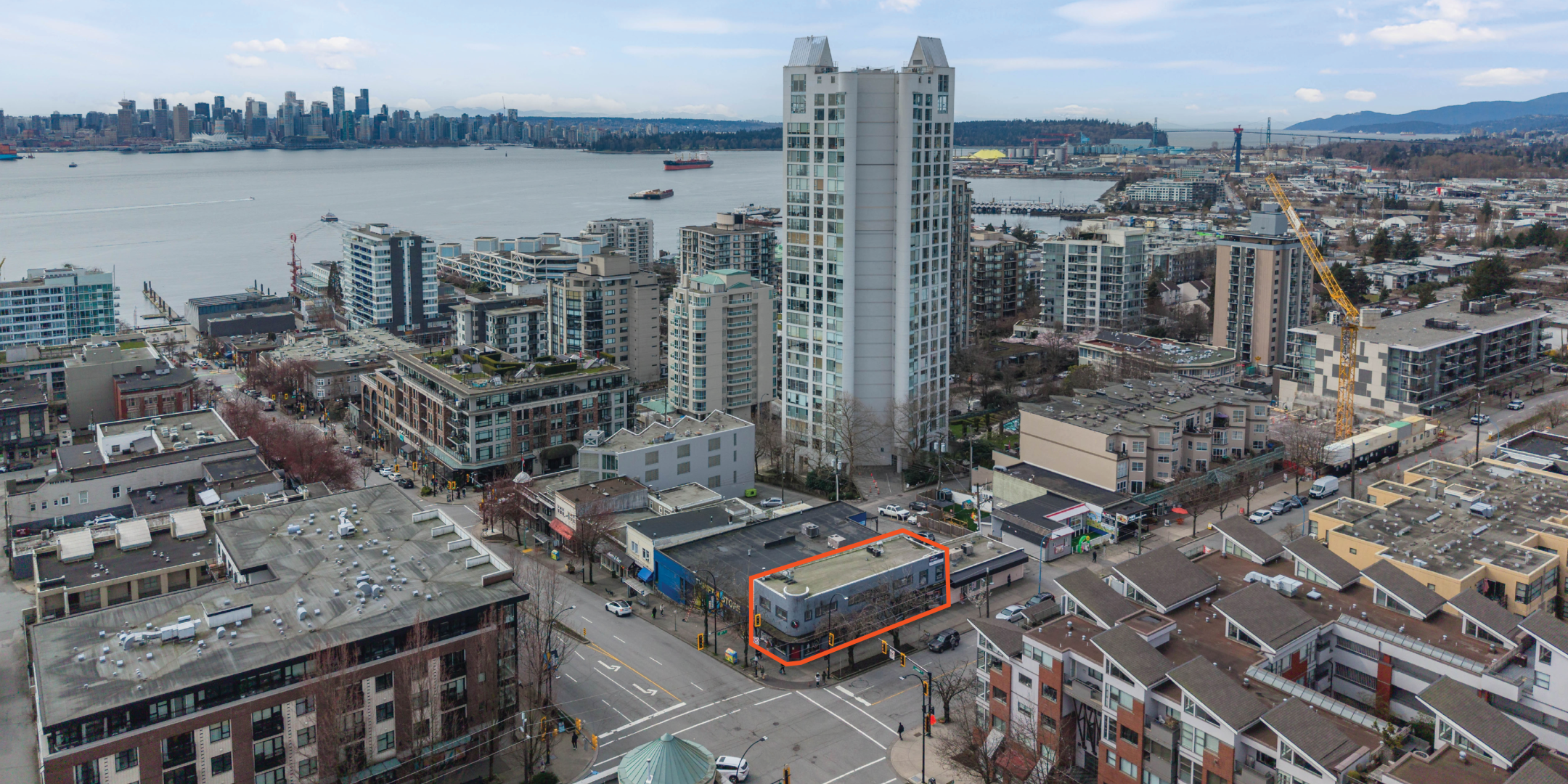 273 Lonsdale Avenue building aerial showing main intersection and property outlined
