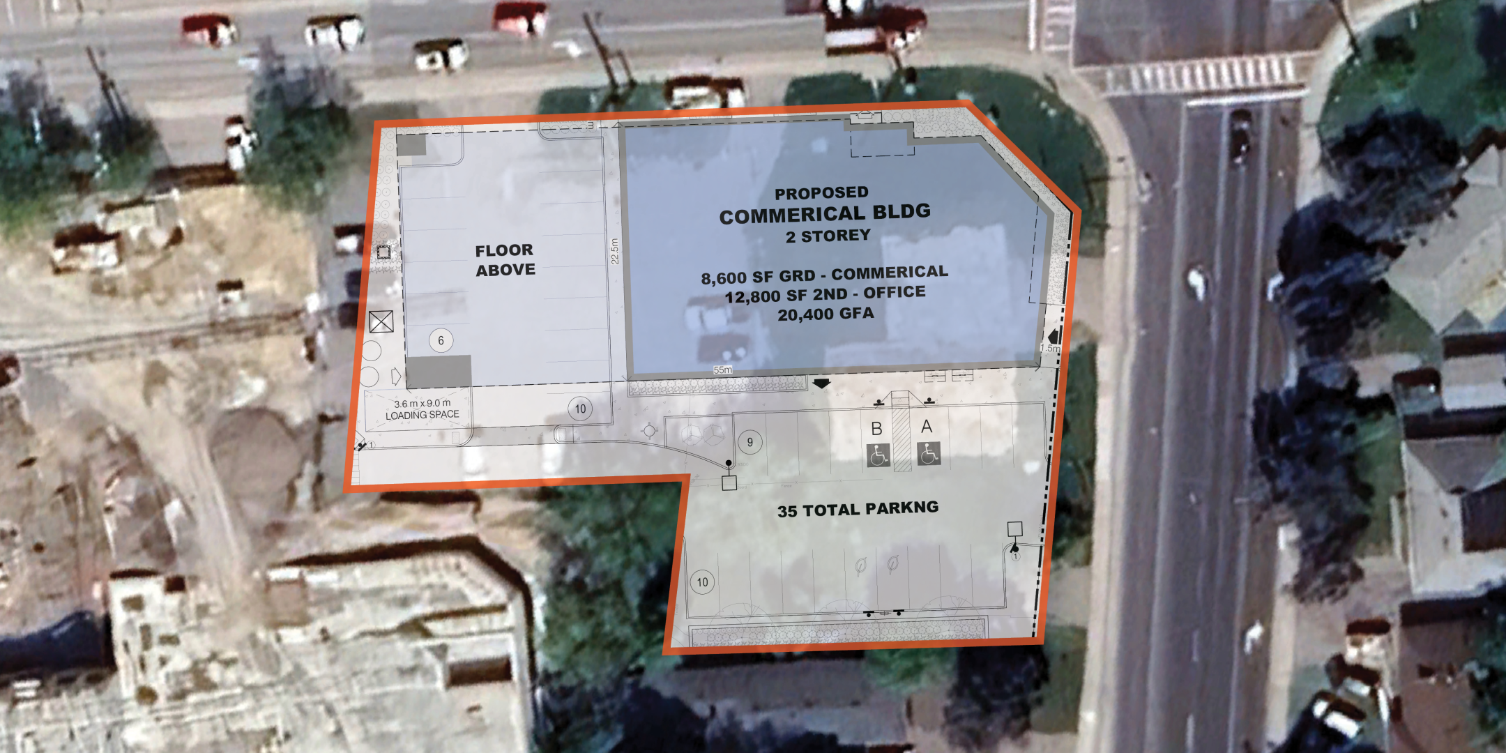 5991 Main Street Site Plan Overlay on Land