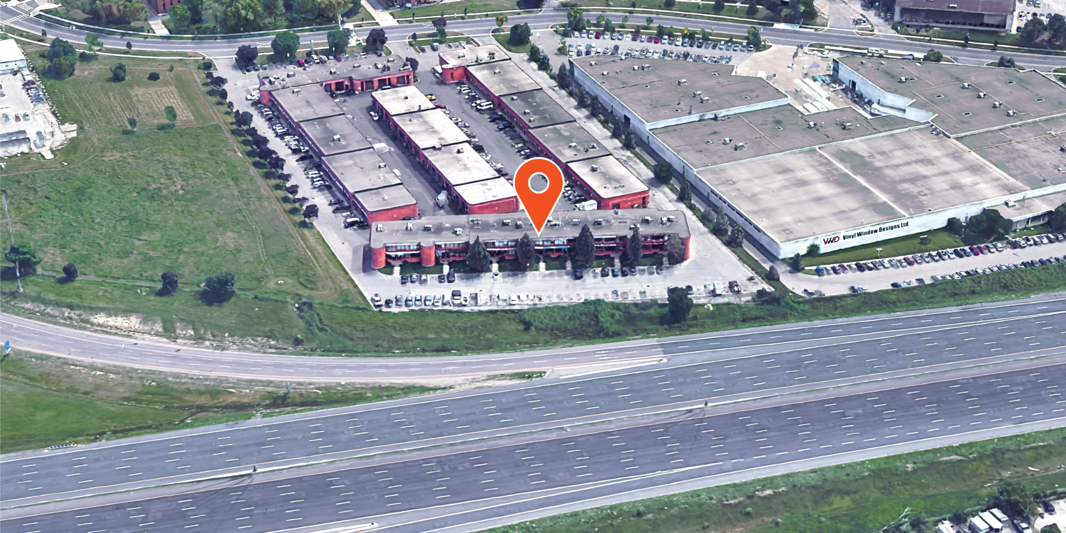 750 Oakdale Road aerial photo showcasing the front of the building