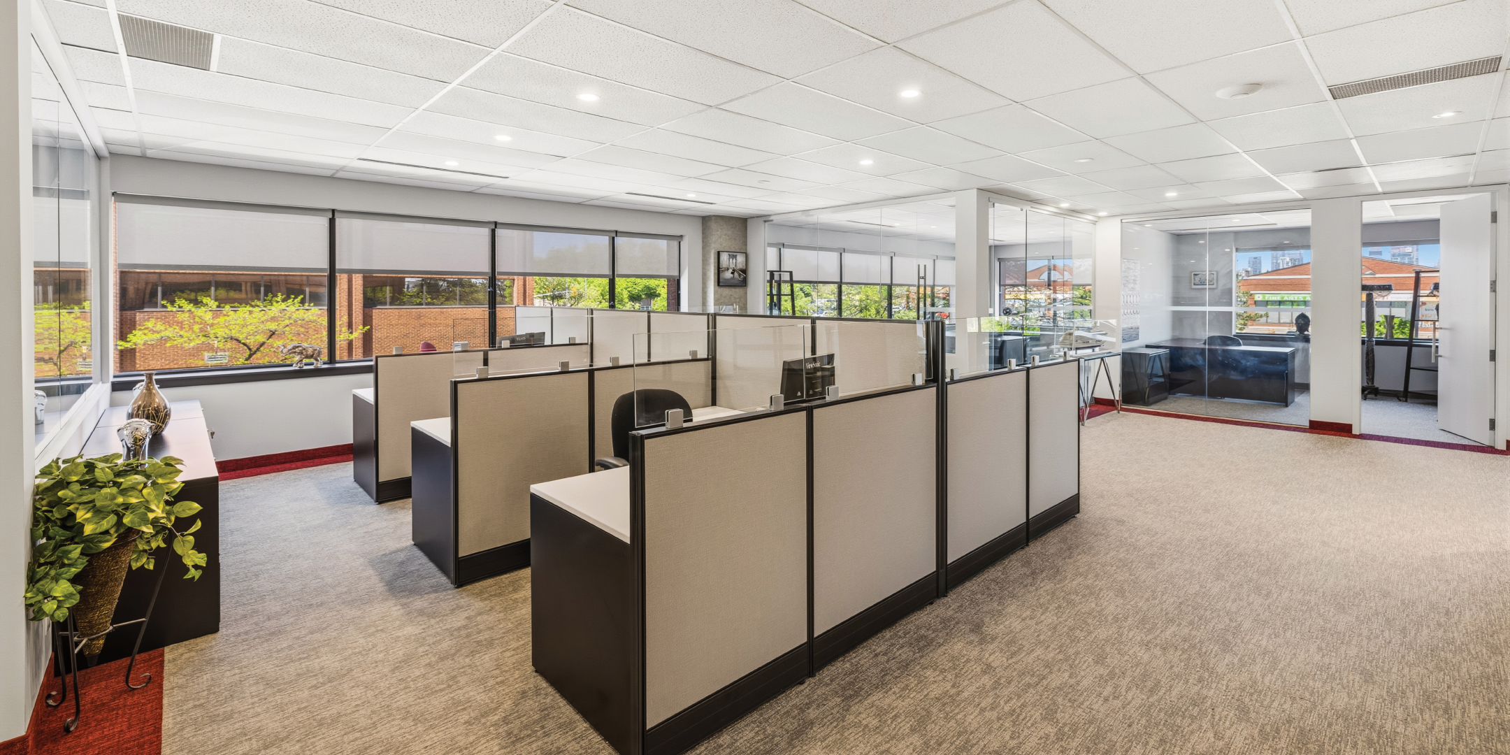 1270 Central Parkway W office cubicles with glass partitions and natural light