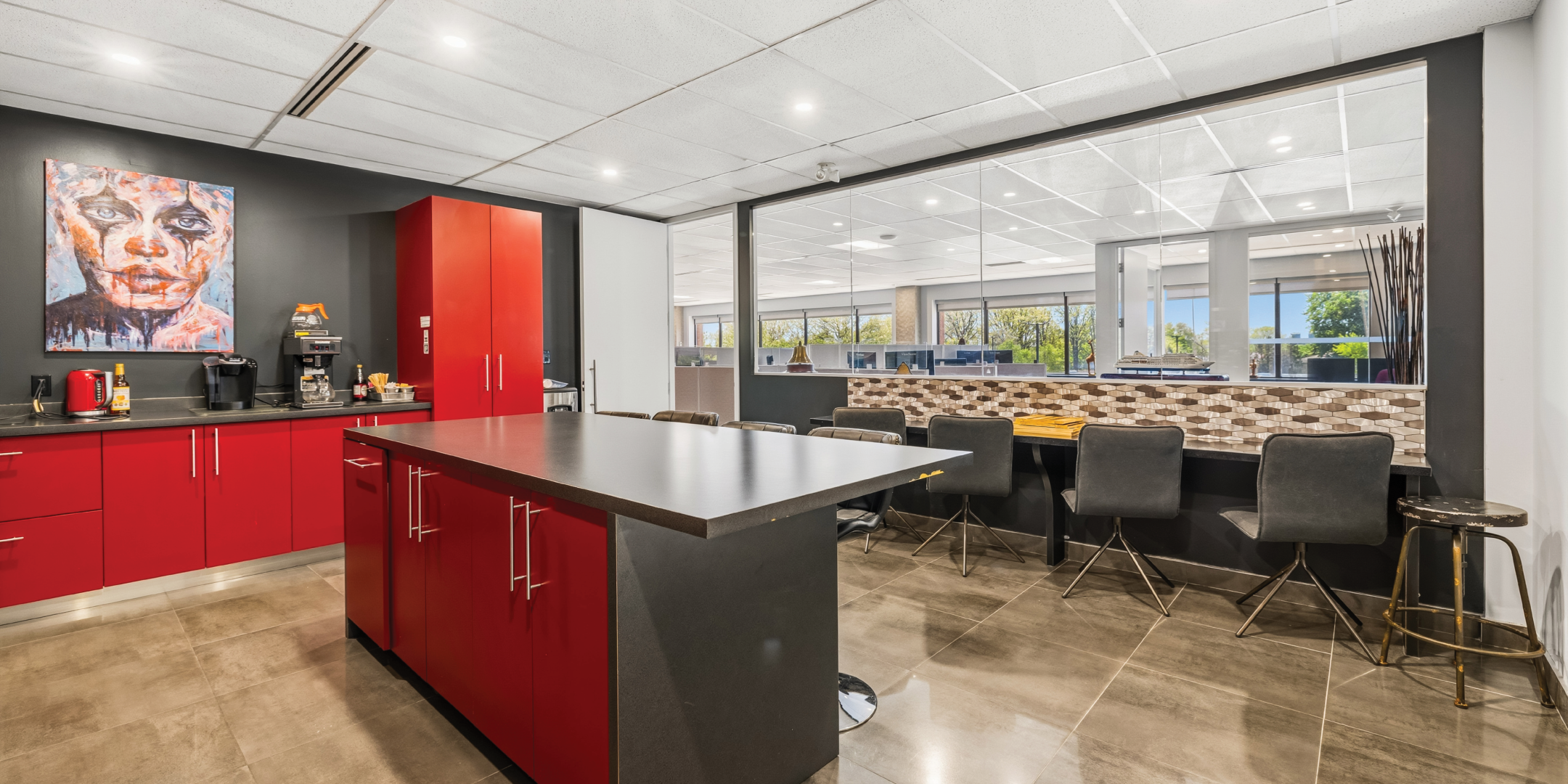 1270 Central Parkway W staff kitchen and lounge area with dining seating