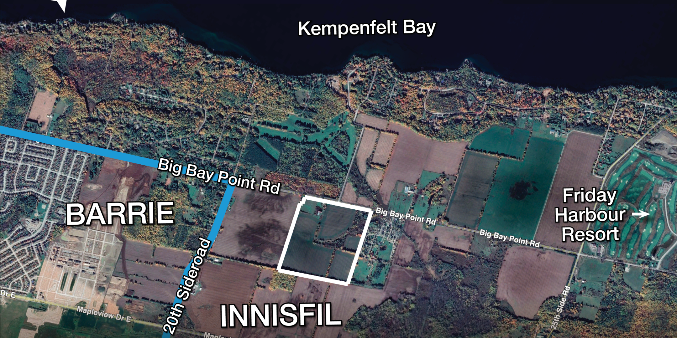 1293 Big Bay Point Road Land with White outline - between Barrie & Friday Harbour