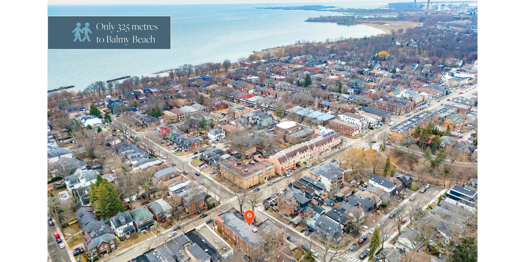 2178 Queen Street E aerial showing distance to beach