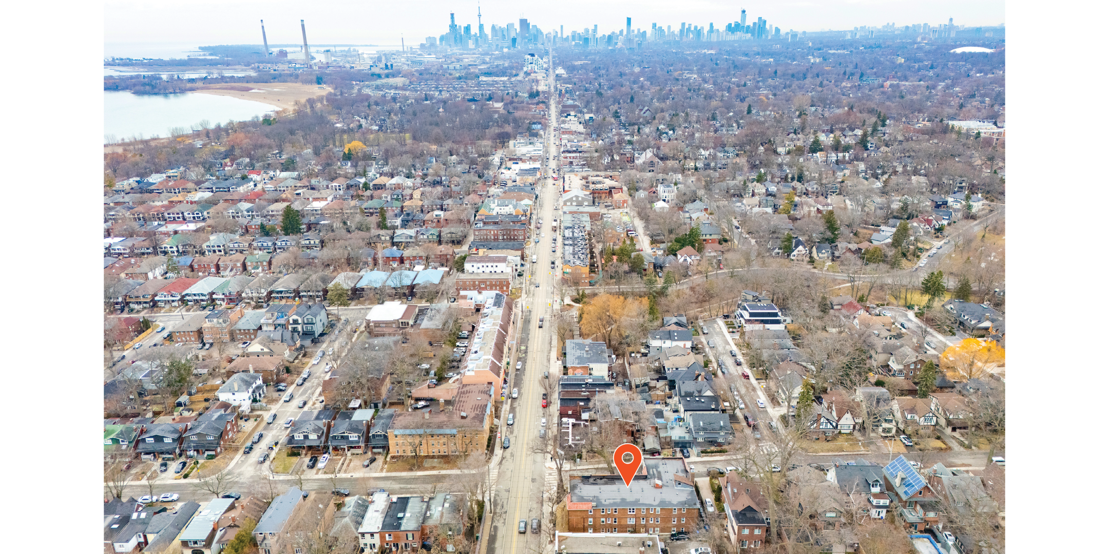 2178 Queen Street E aerial showing downtown TO
