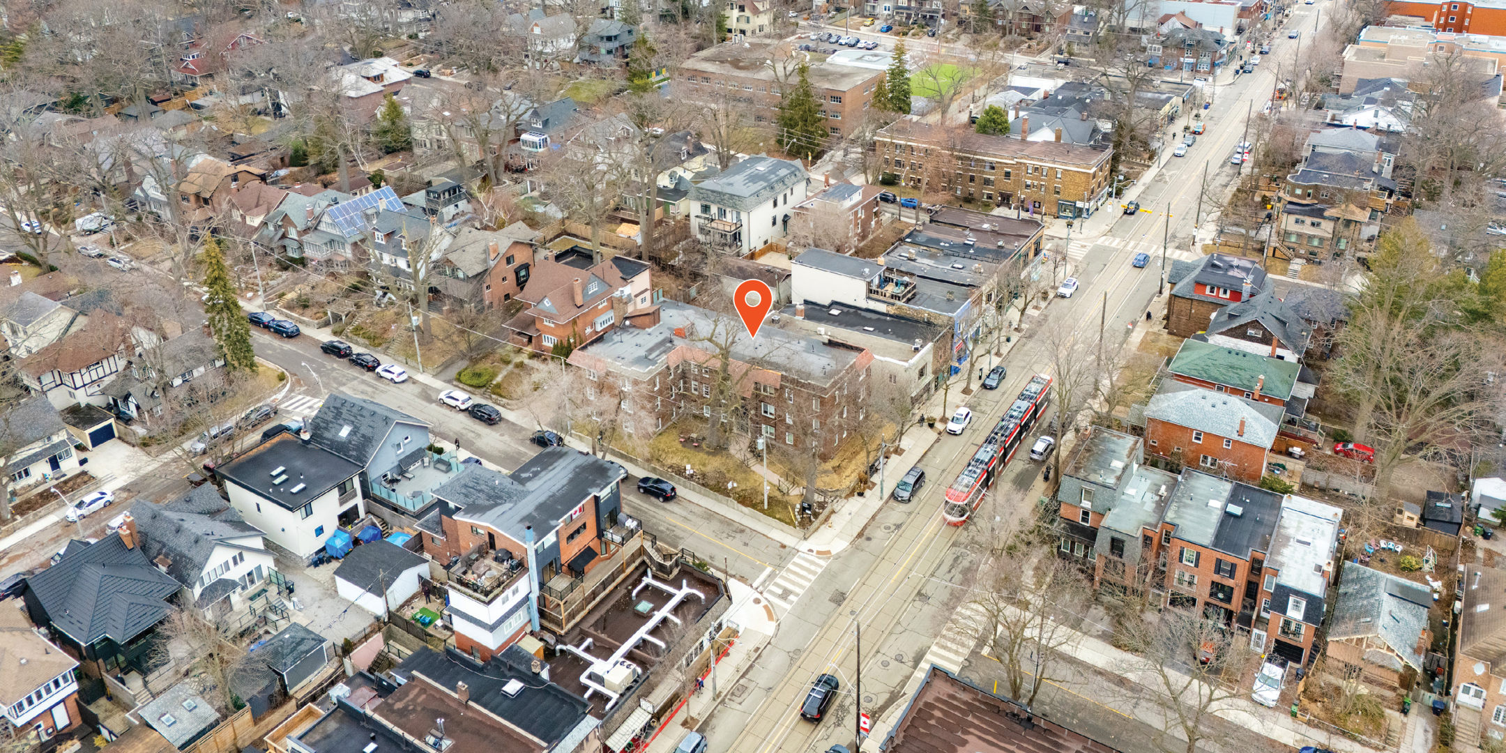 2178 Queen Street E aerial showing TTC