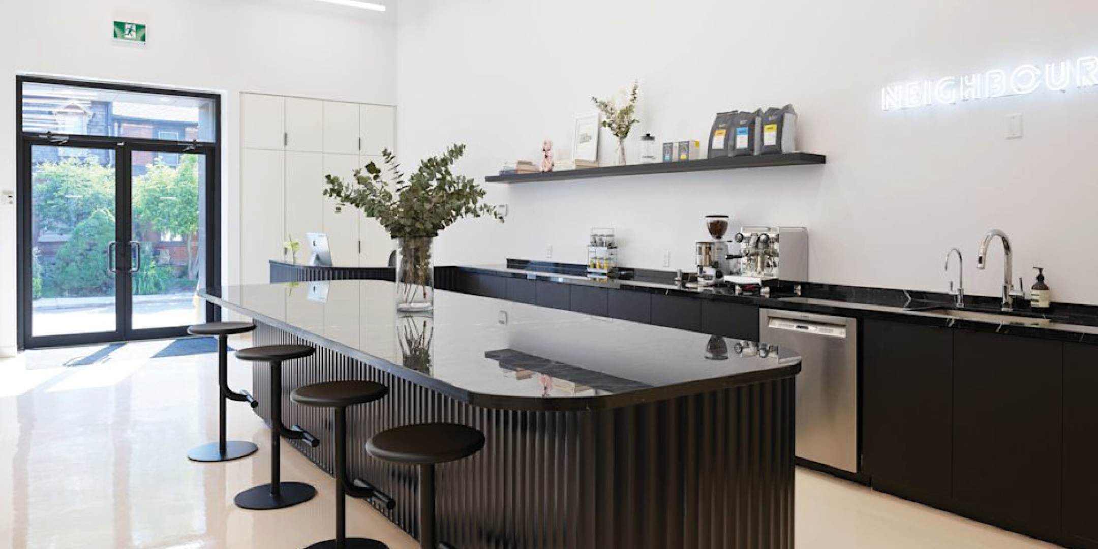 24 McGee modern reception and kitchenette area