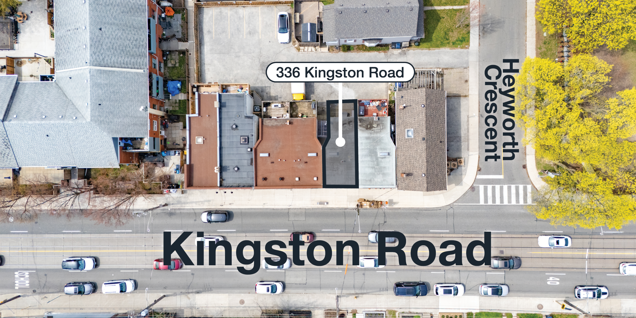 336 Kingston Road aerial view showing property location