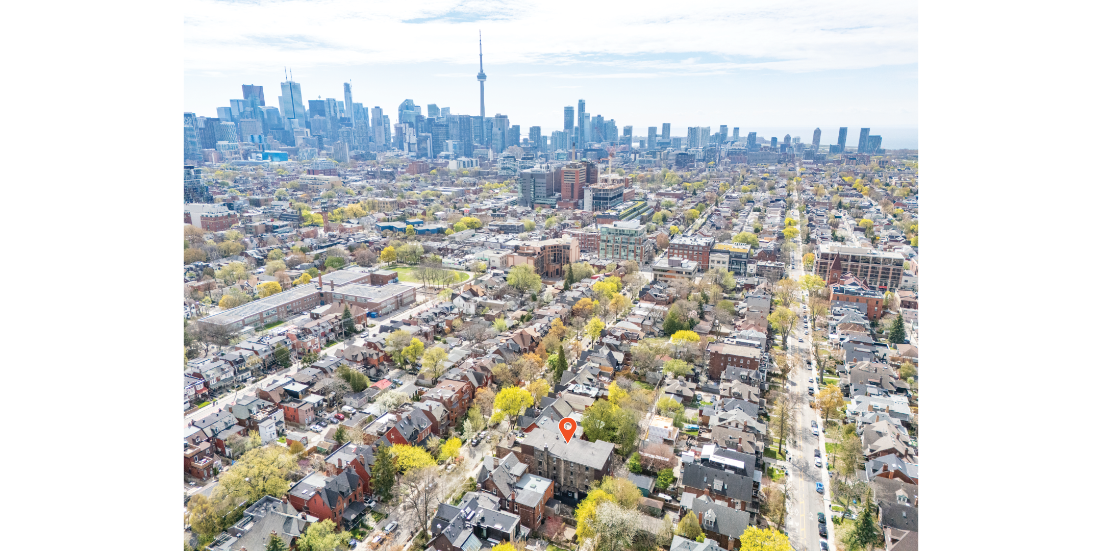 378 Markham Street Aerial Shot of the building and CN Tower