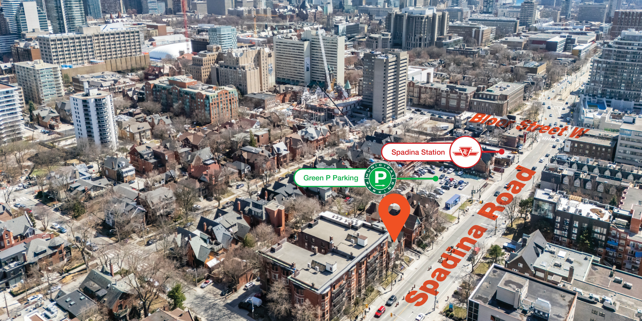39 Spadina Road aerial shot showing transit parking