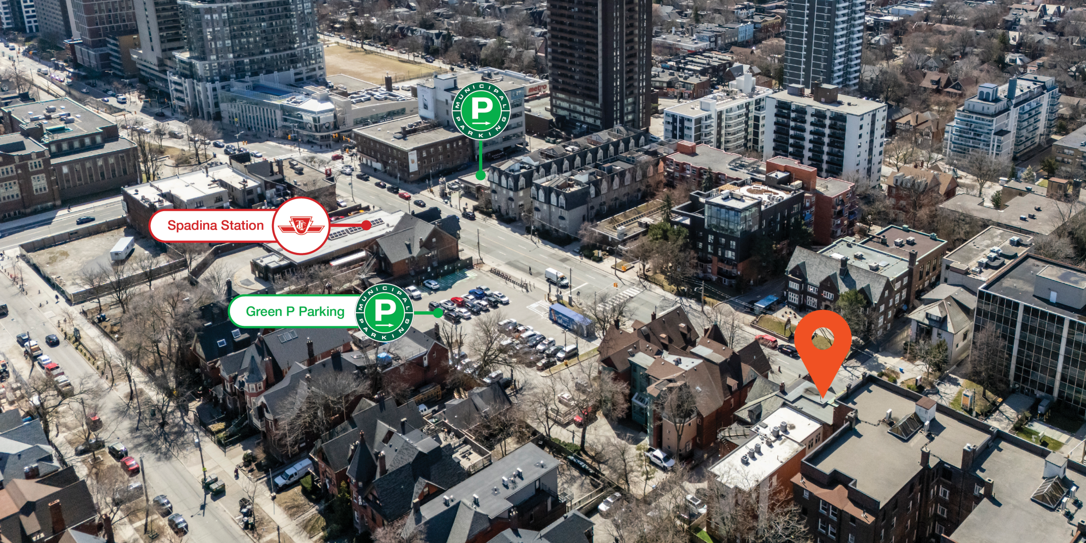 39 Spadina Road aerial shot showing transit parking