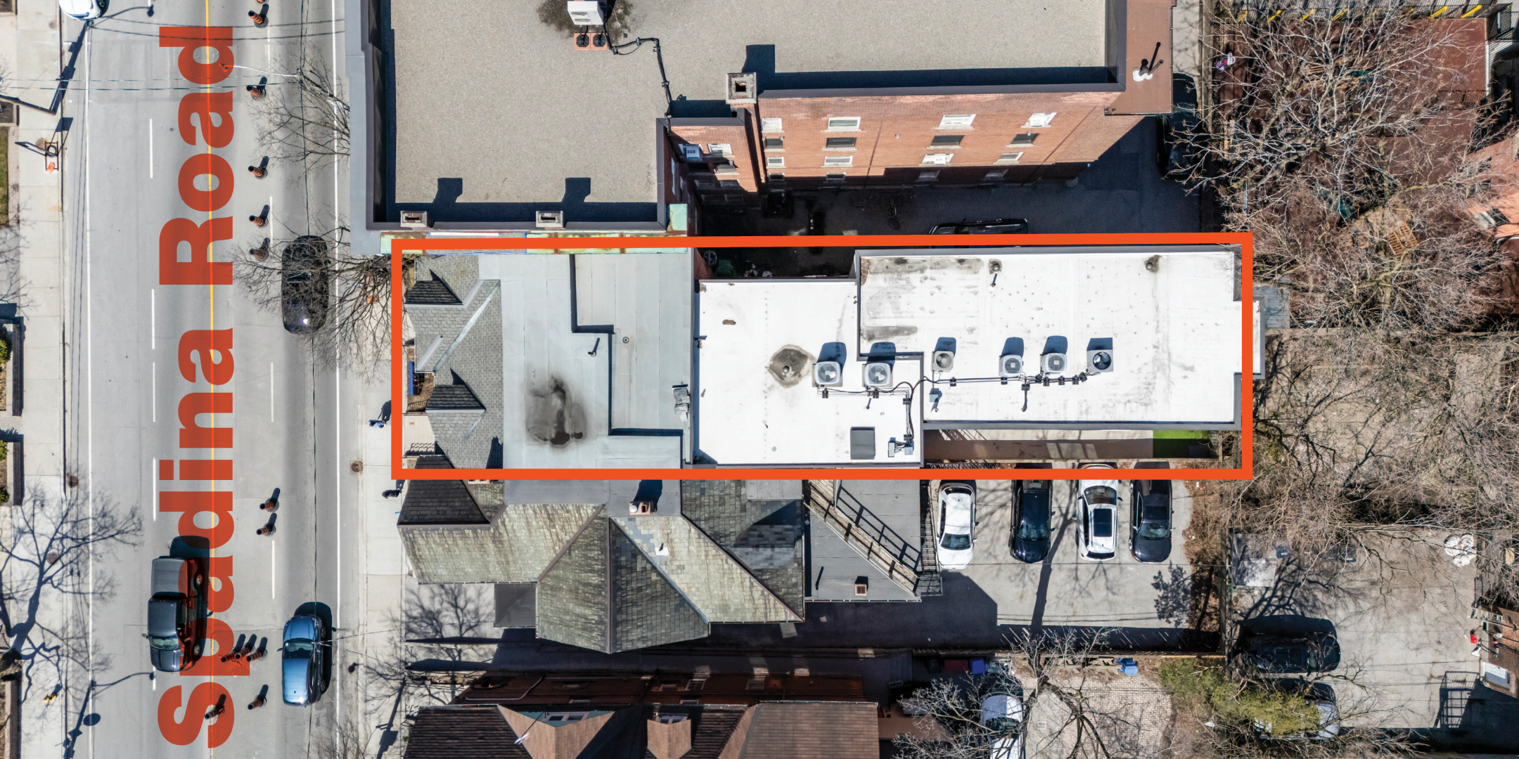 39 Spadina Road aerial shot with property outline