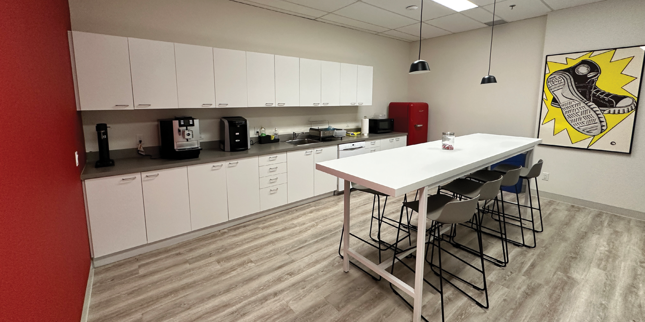 5090 Explorer Dr contemporary kitchen and staff break area.