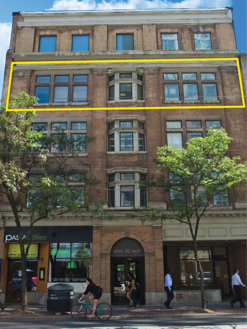 95 King St E features second floor office space with large windows