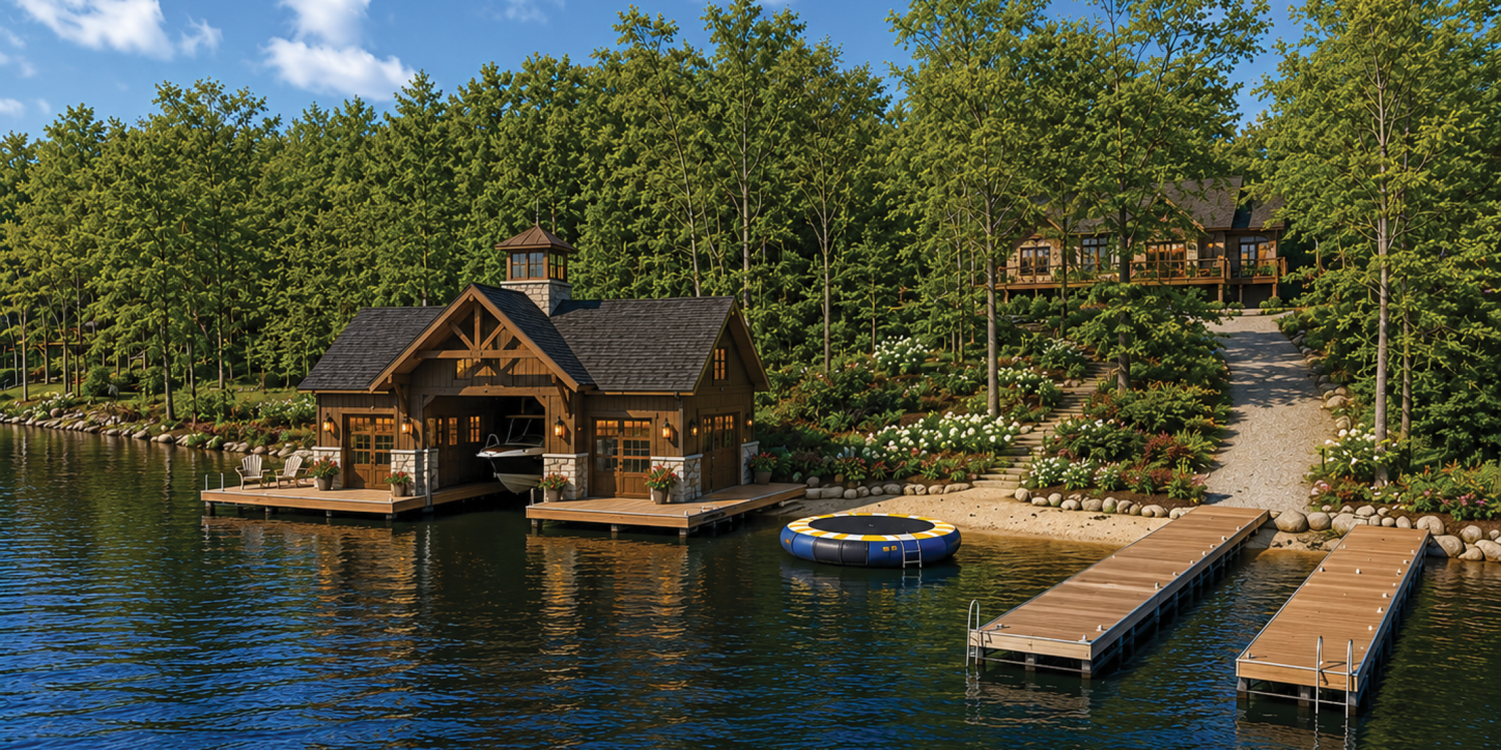 832 Northeys Bay Road Redevelopment Rendering of Cottage & Boat Launch