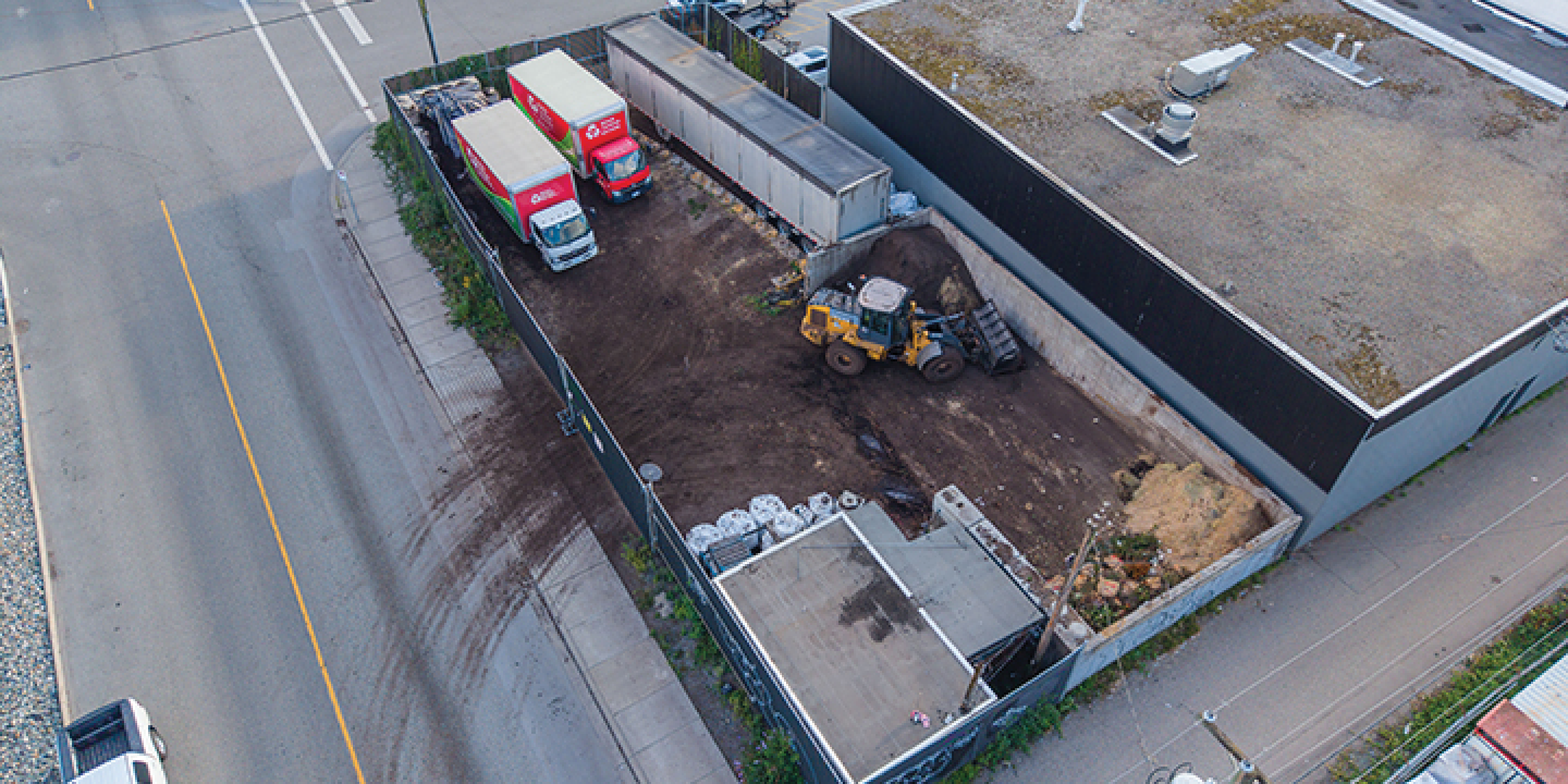 Aerial View of 1490 Columbia Street, including the industrial yard.