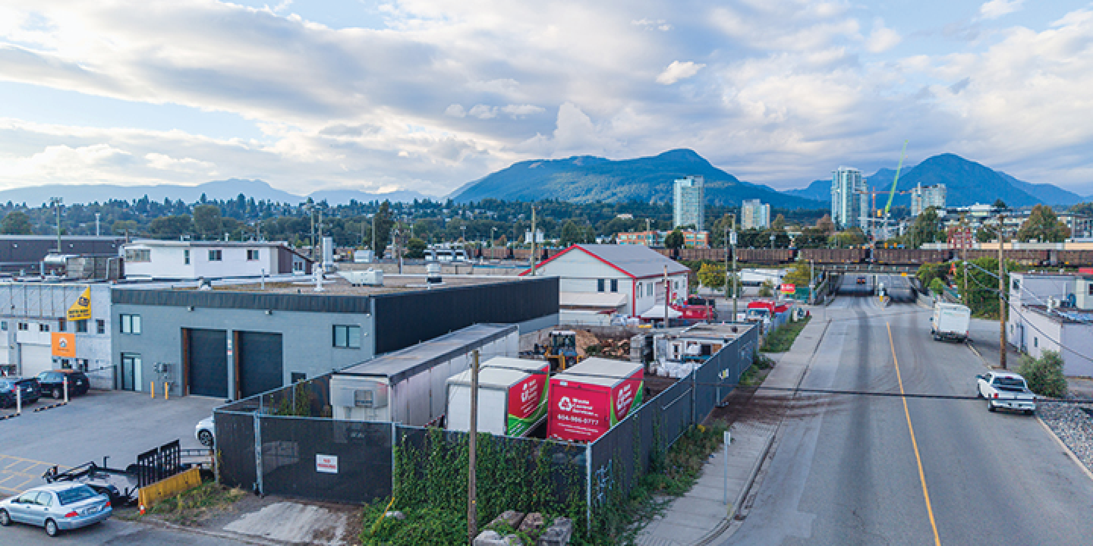 Aerial View of 1490 Columbia Street, including the industrial yard.
