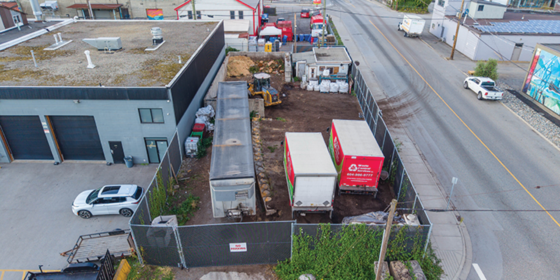 Aerial View of 1490 Columbia Street, including the industrial yard.