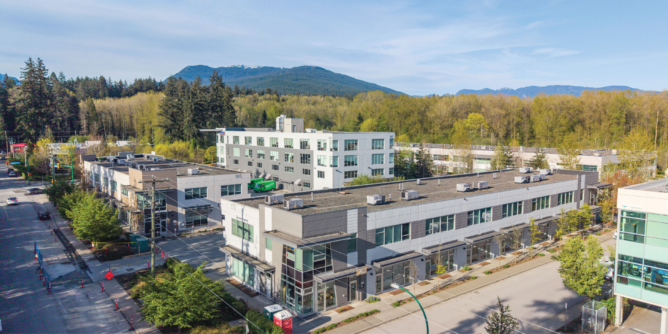 173 Forester Street aerial view of building exterior and main intersection