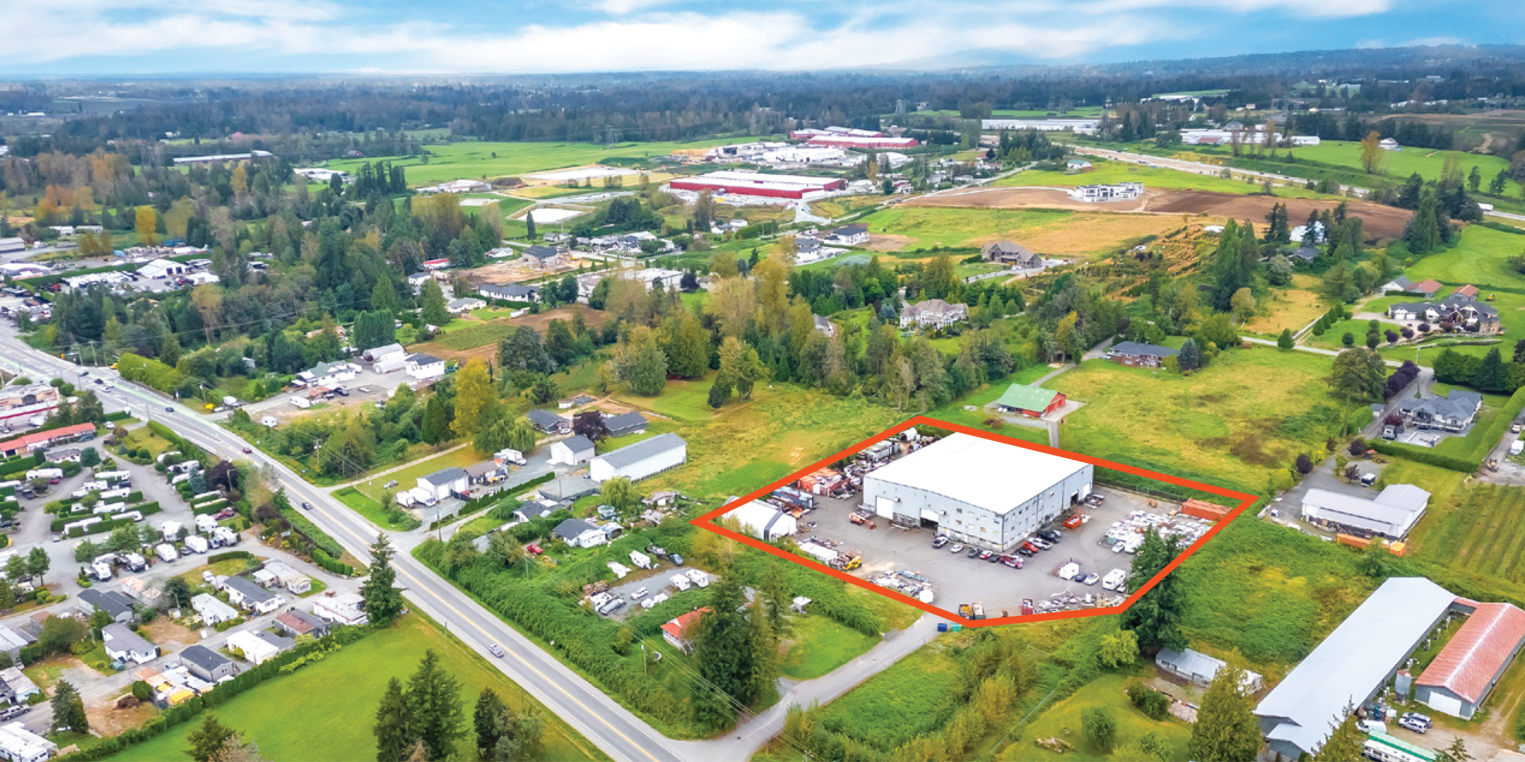 29781 Fraser Highway aerial with property outlined