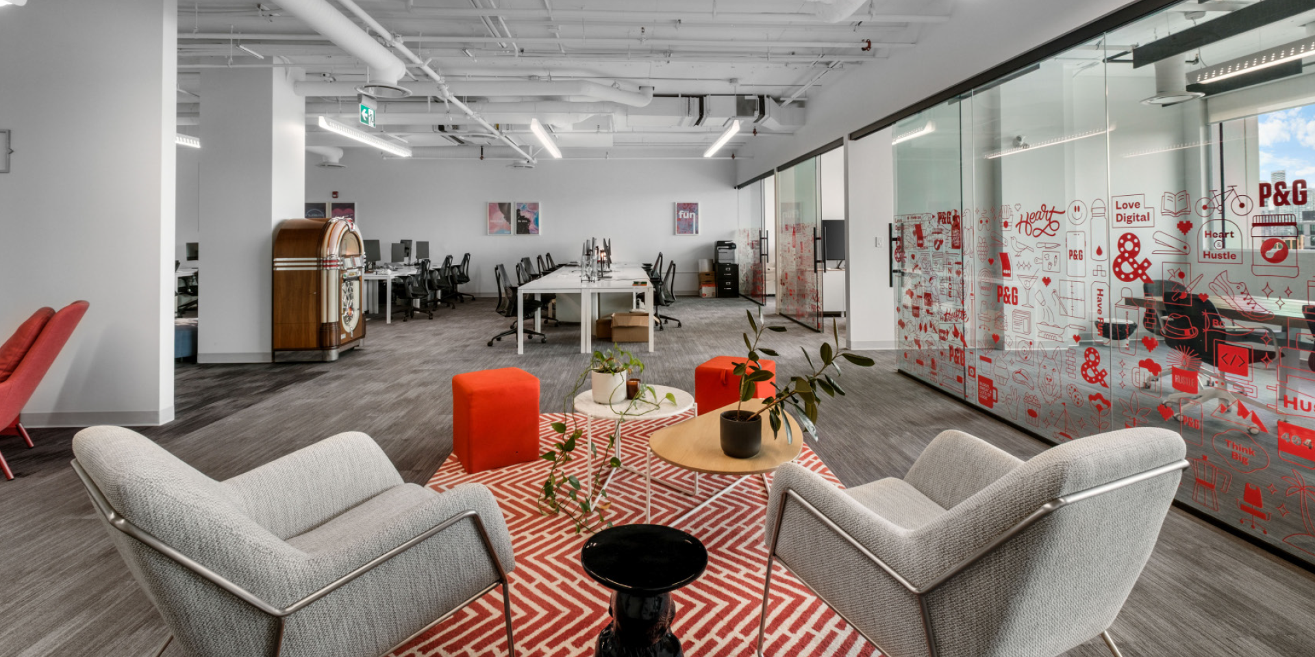 34 West 7th Avenue building interior seating area in open office space