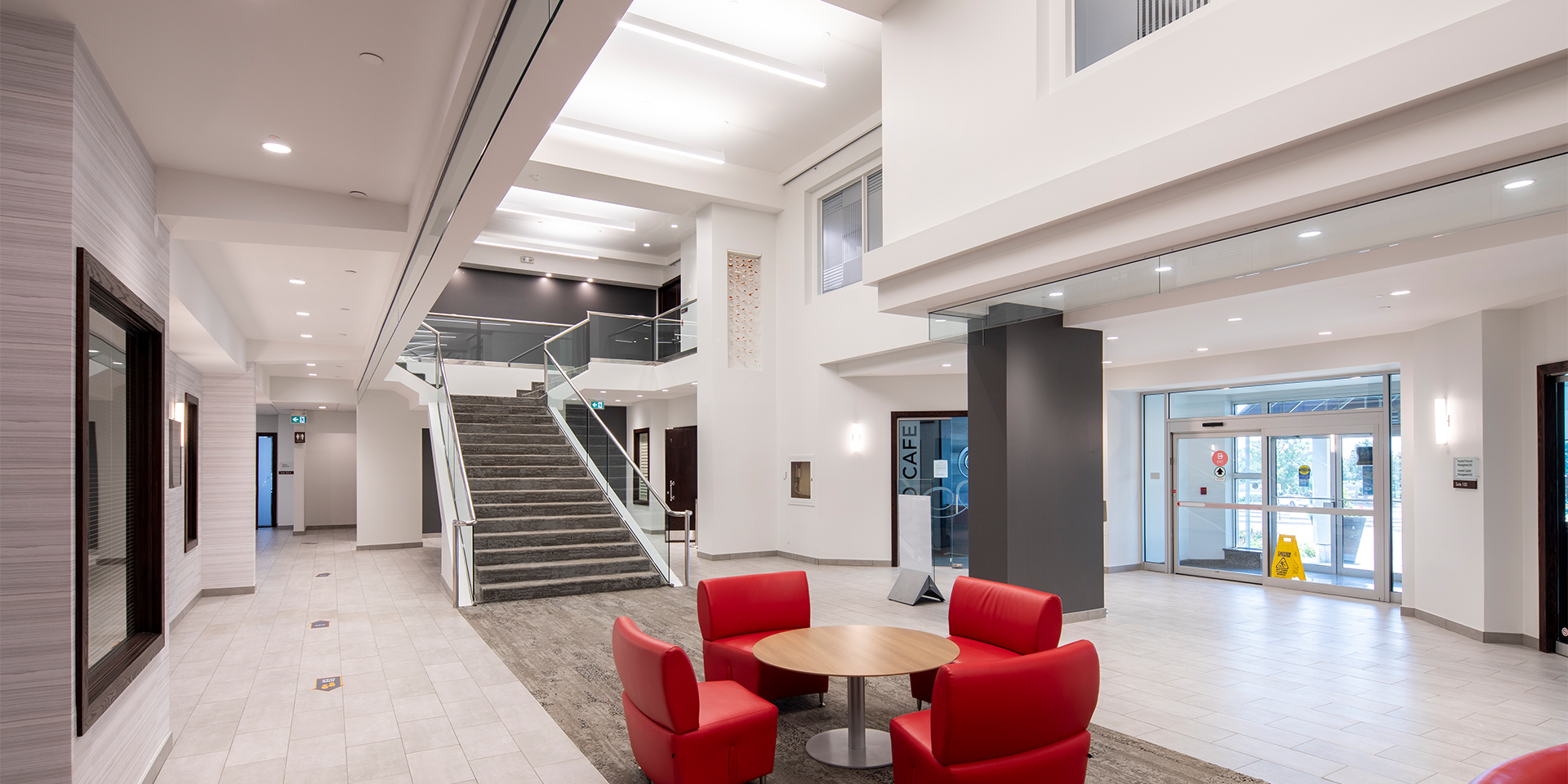 5420 North Service Road - Office Building Lobby showing main door