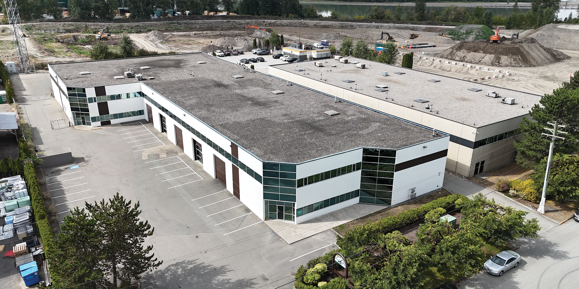10167 199B Street aerial showing main entrance and parking