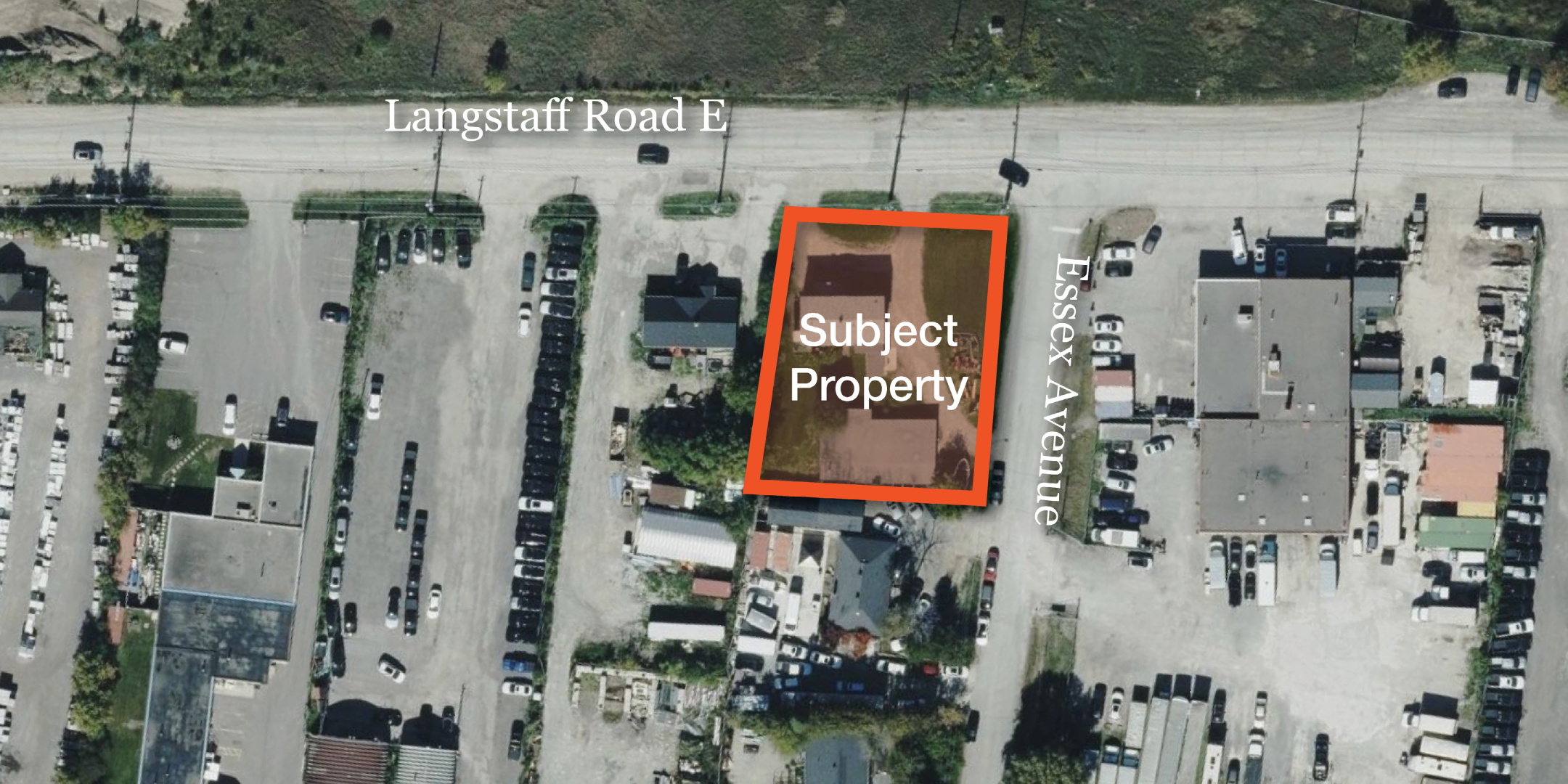Aerial of land site with border of property outlined