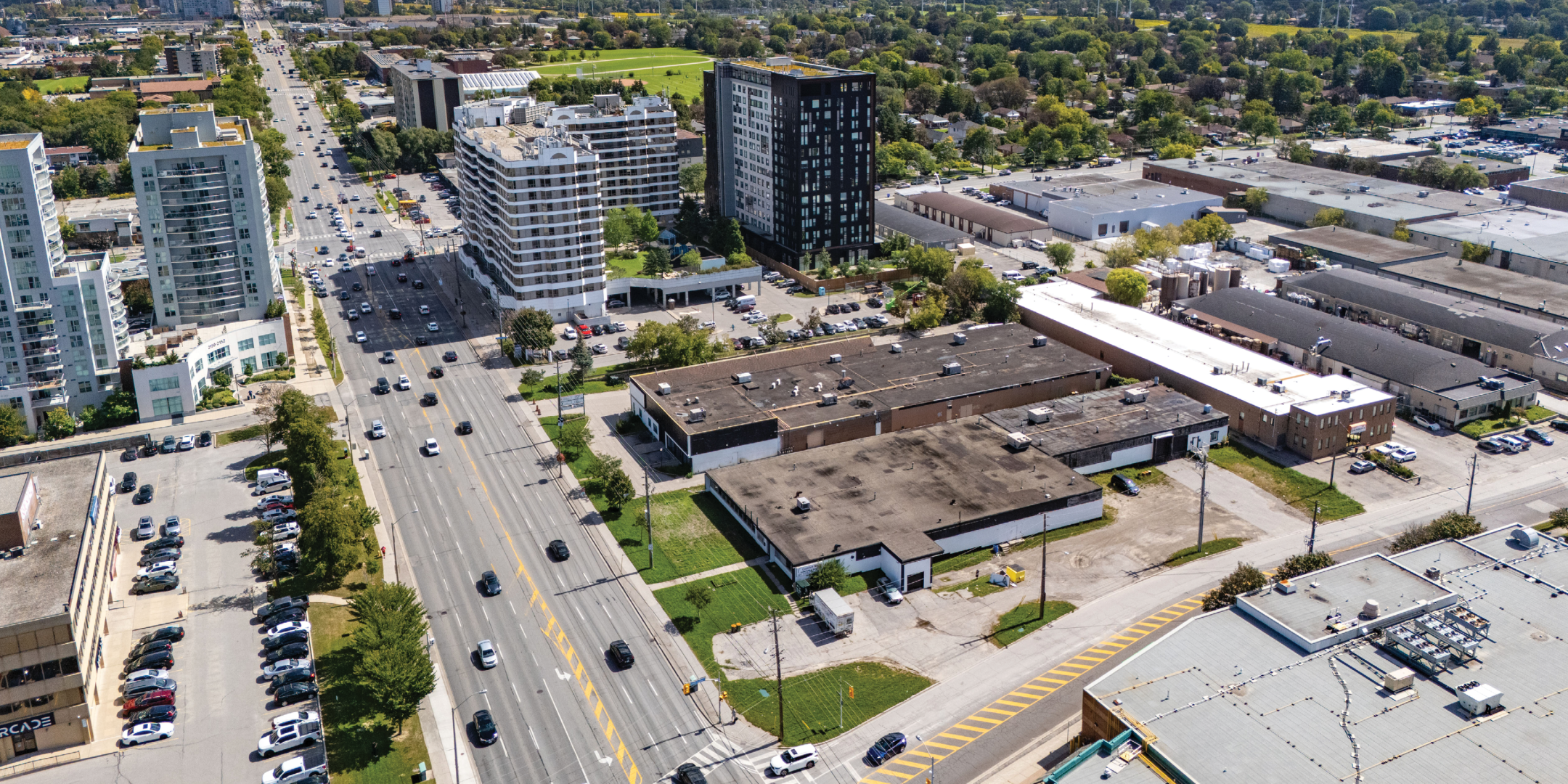 2135-2139 Lawrence Avenue E Exterior aerial shot of buildings and surrounding area