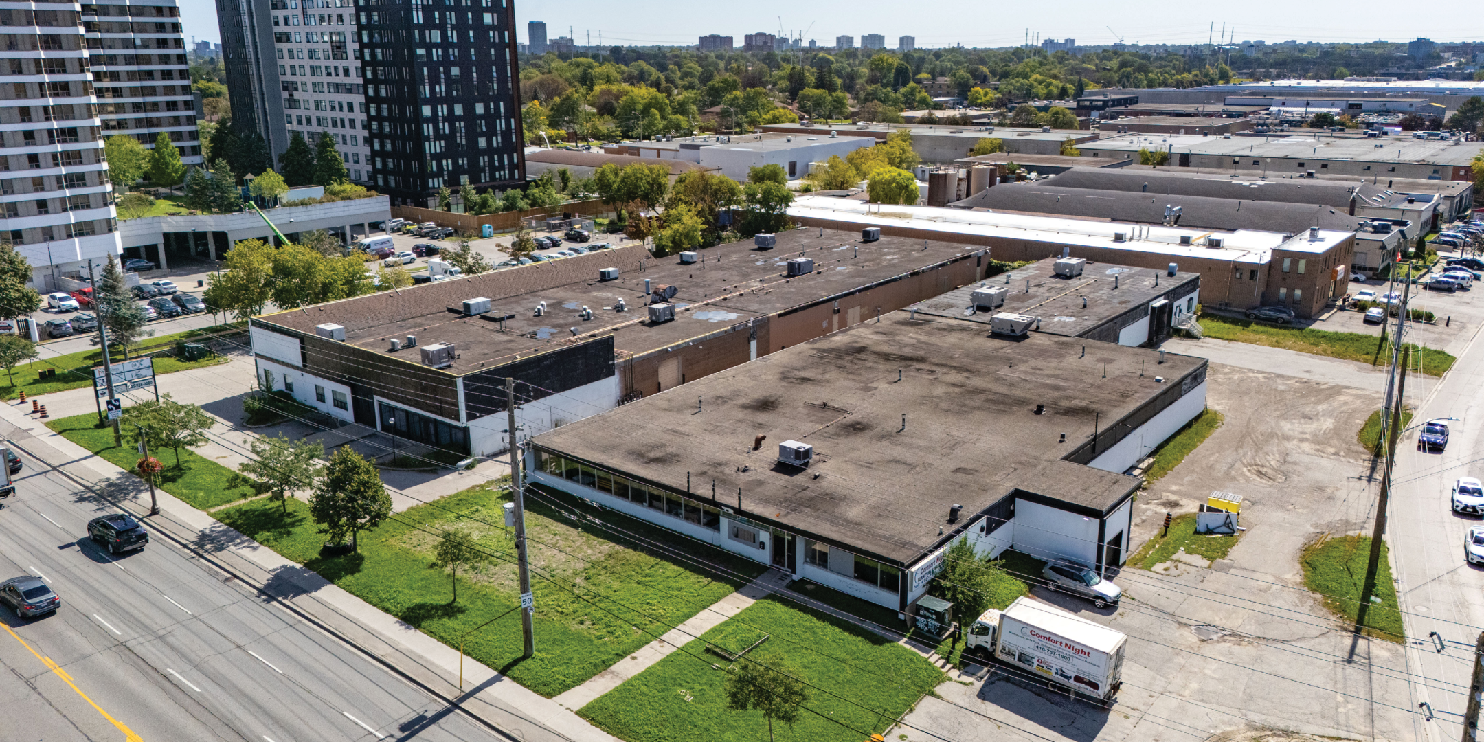 2135-2139 Lawrence Avenue E aerial shot of buildings