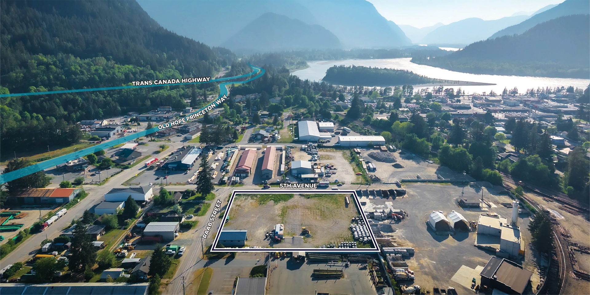 545 Raab Street aerial with property outlined and highways indicated