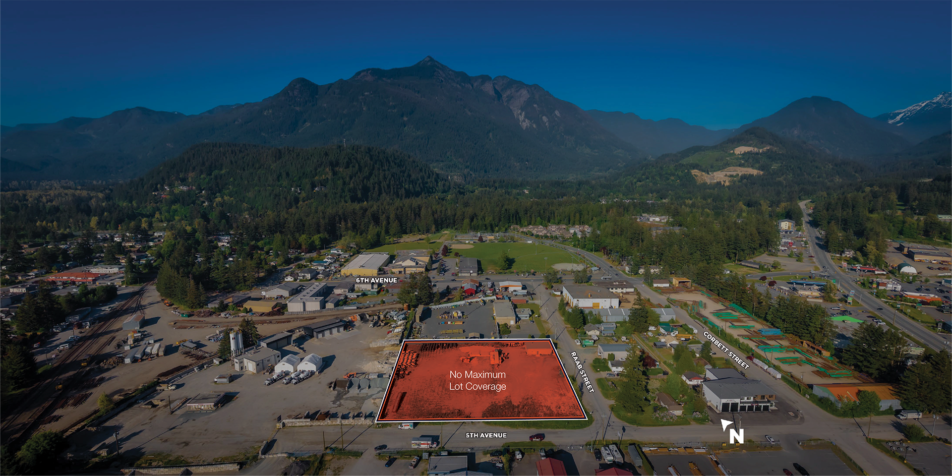545 Raab Street aerial with property outlined and roads indicated