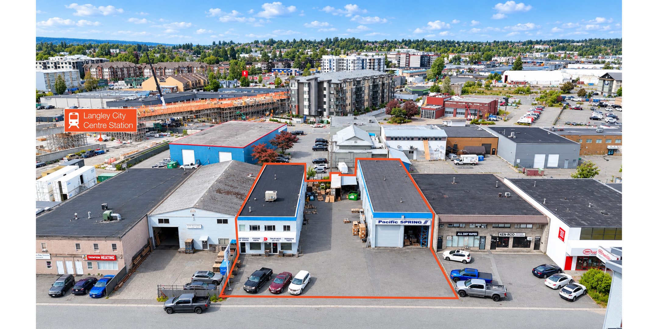 5749 & 5759 203A Street aerial with property outlined