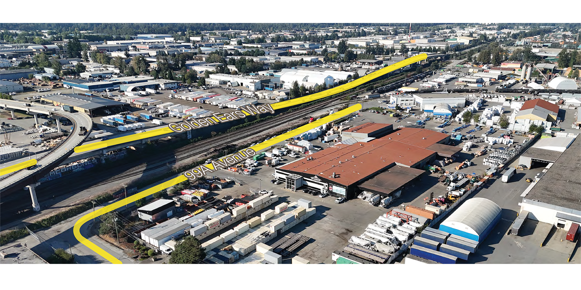 9975 199B Avenue building aerial with main streets indicated
