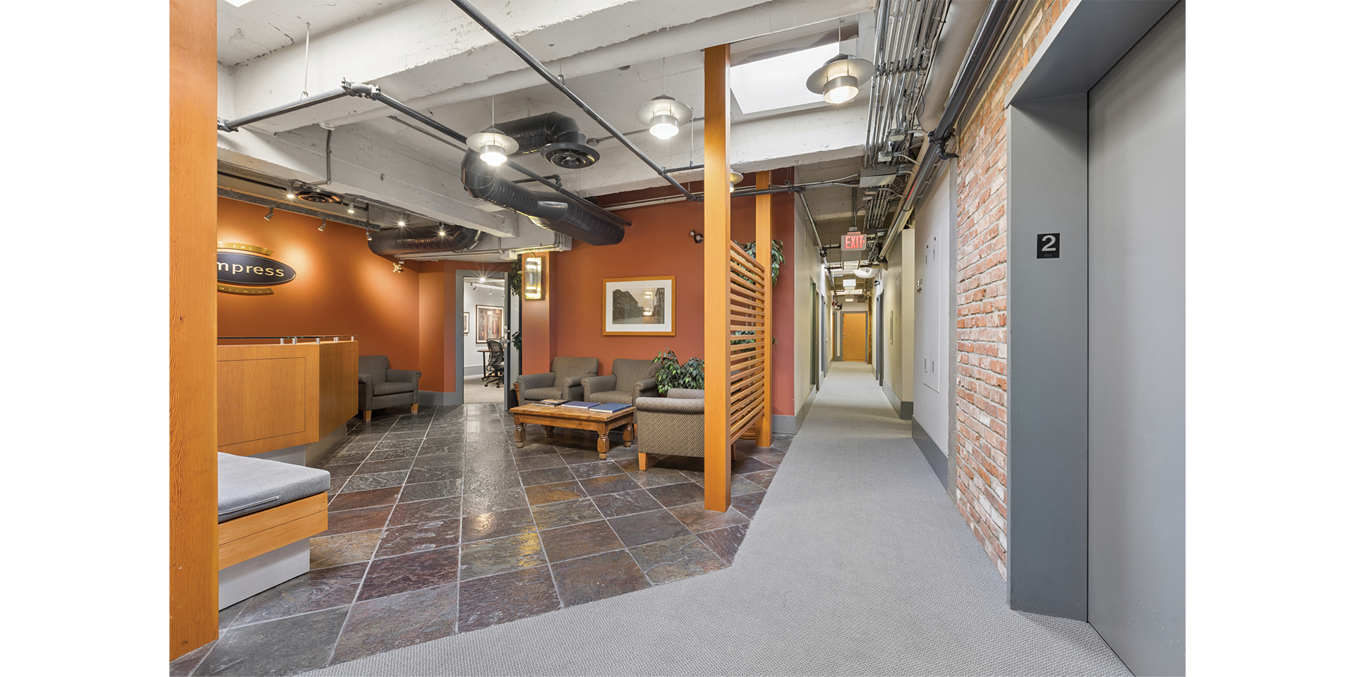 1118 Homer Street building interior lobby and elevator bay