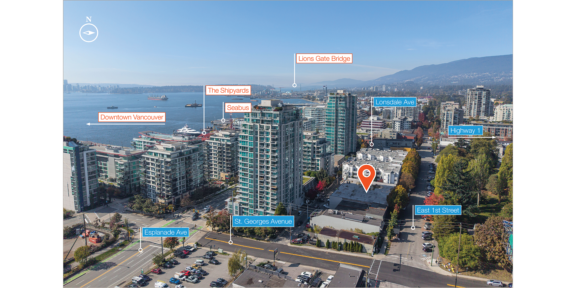 167 East 1st Street aerial with property and local amenities indicated