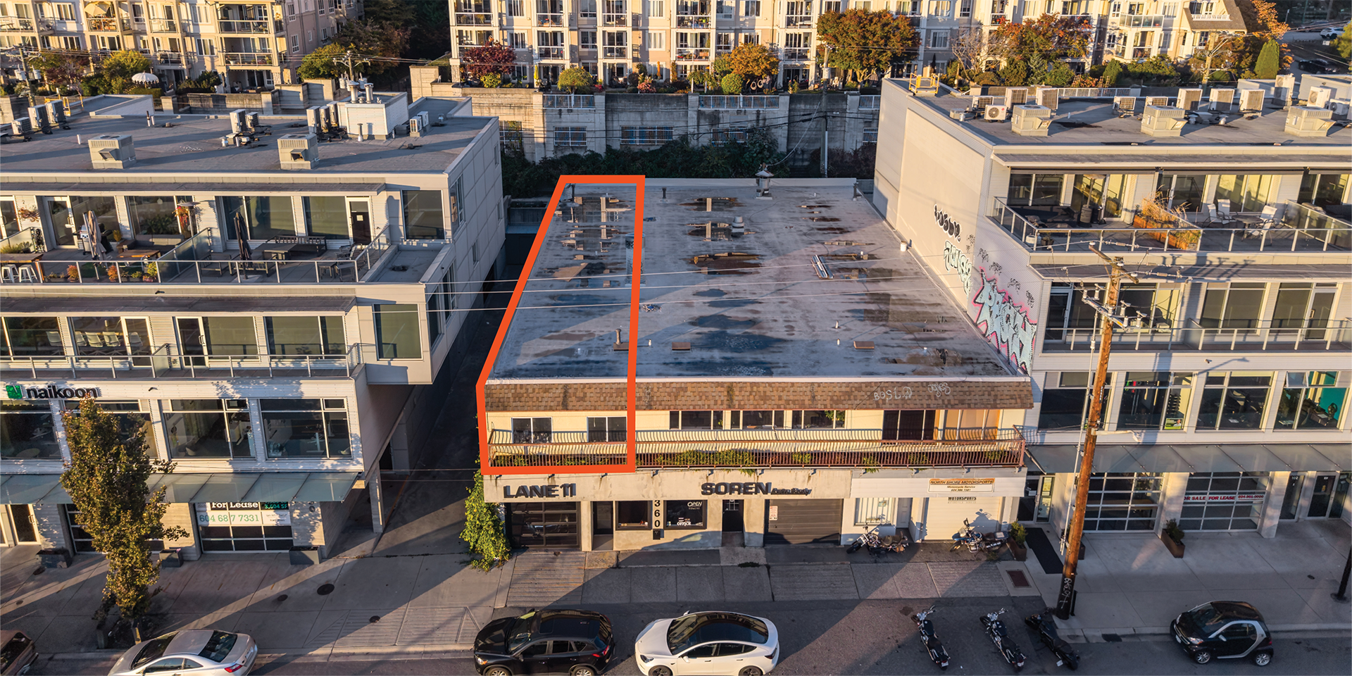 360B East Esplanade aerial with property outlined
