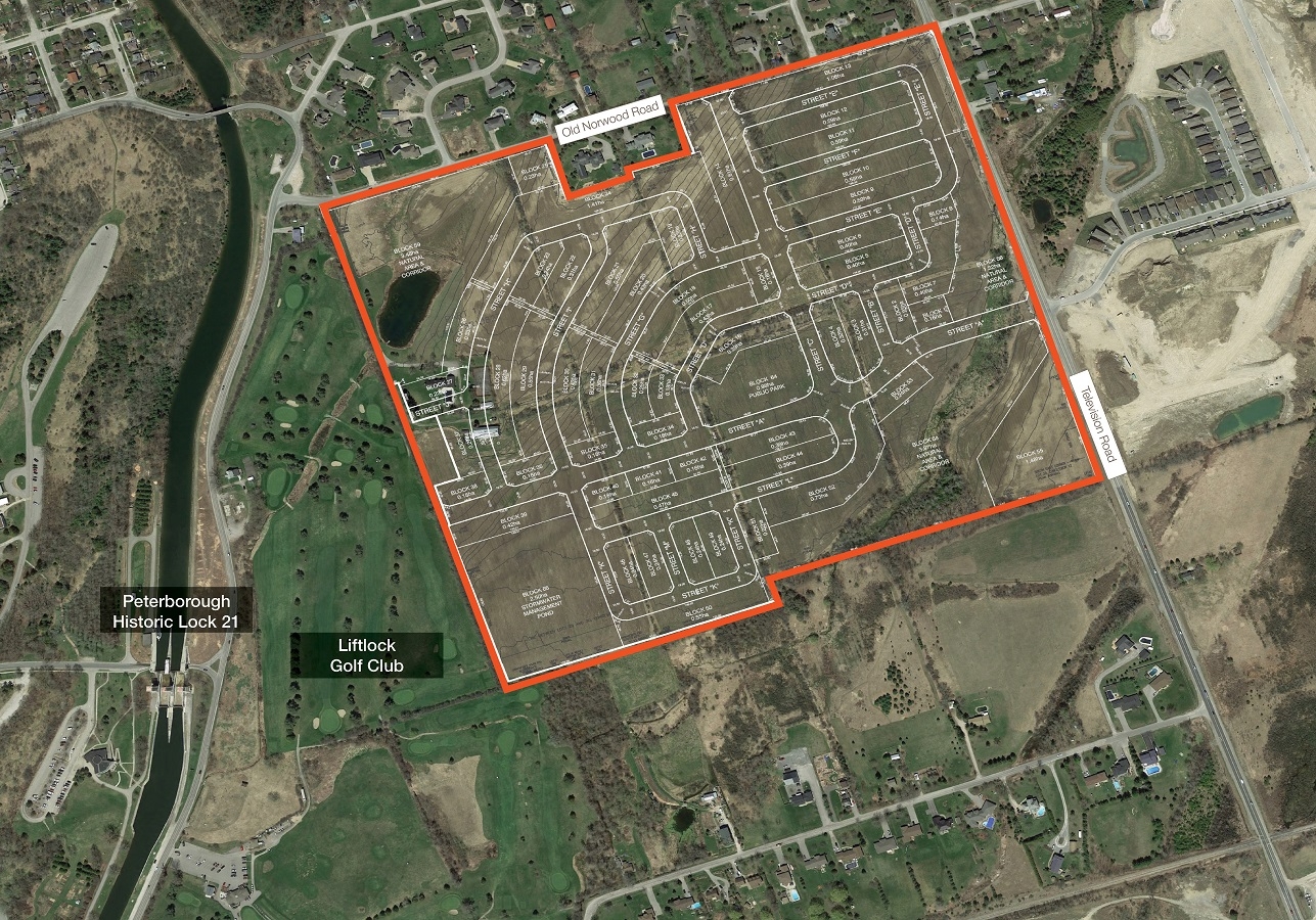  Canoe Village at Lock 21 (2159 Old Norwood Road) - Aerial with property outline around Lot Area