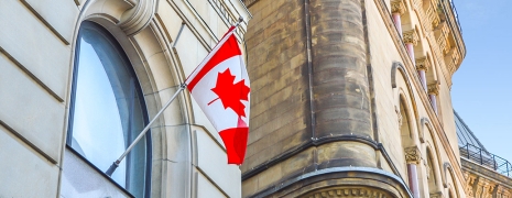 building facade with Canada flag