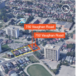 750-752 Vaughan Road Thumbnail aerial view of building location with orange outlined