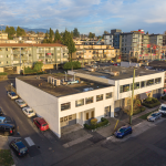 238-240 East 1st Street Aerial showing front entrance and side