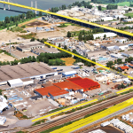 9975 199B Avenue building aerial with property highlighted and main streets indicated